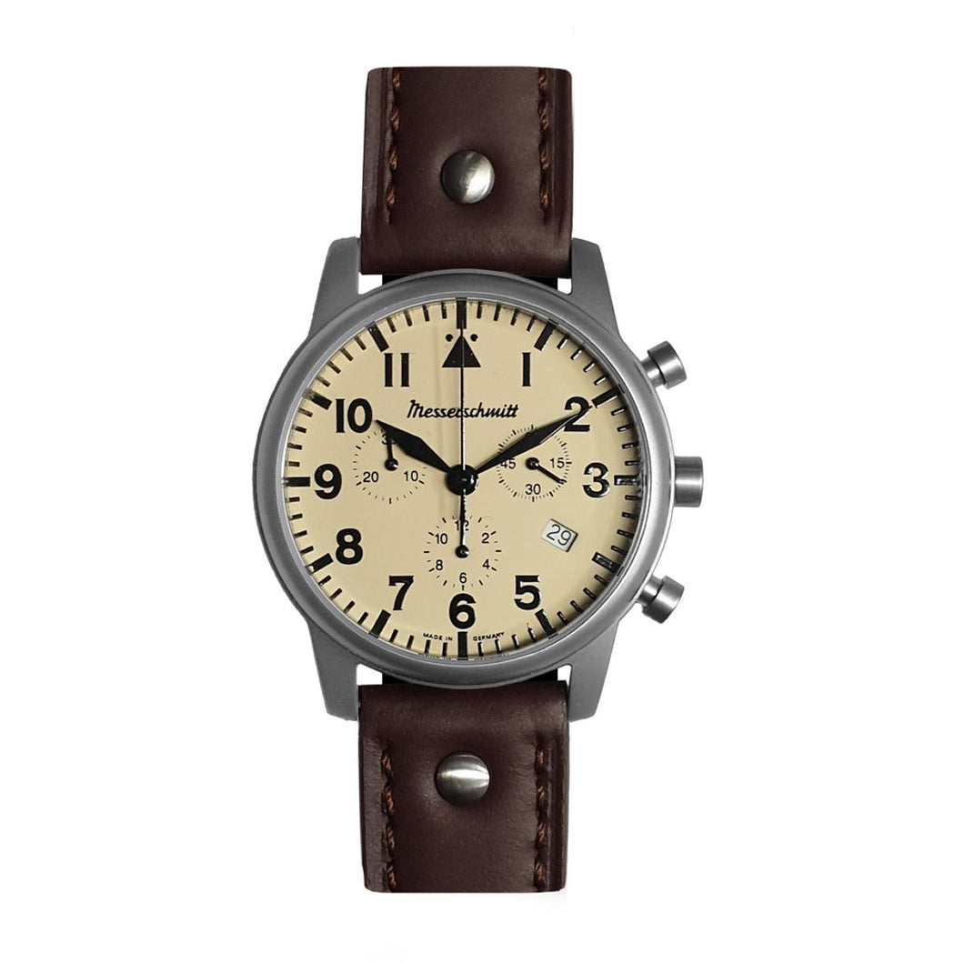 Aristo Herren Messerschmitt Uhr Chronograph Fliegeruhr ME-4544-BL Leder